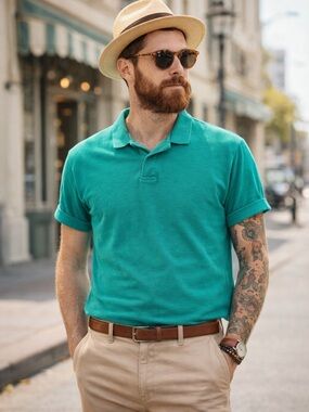 Vintage Levi's Polo Shirt Teal Pique Mens Size XL Dead Stock 80s Capital E Logo